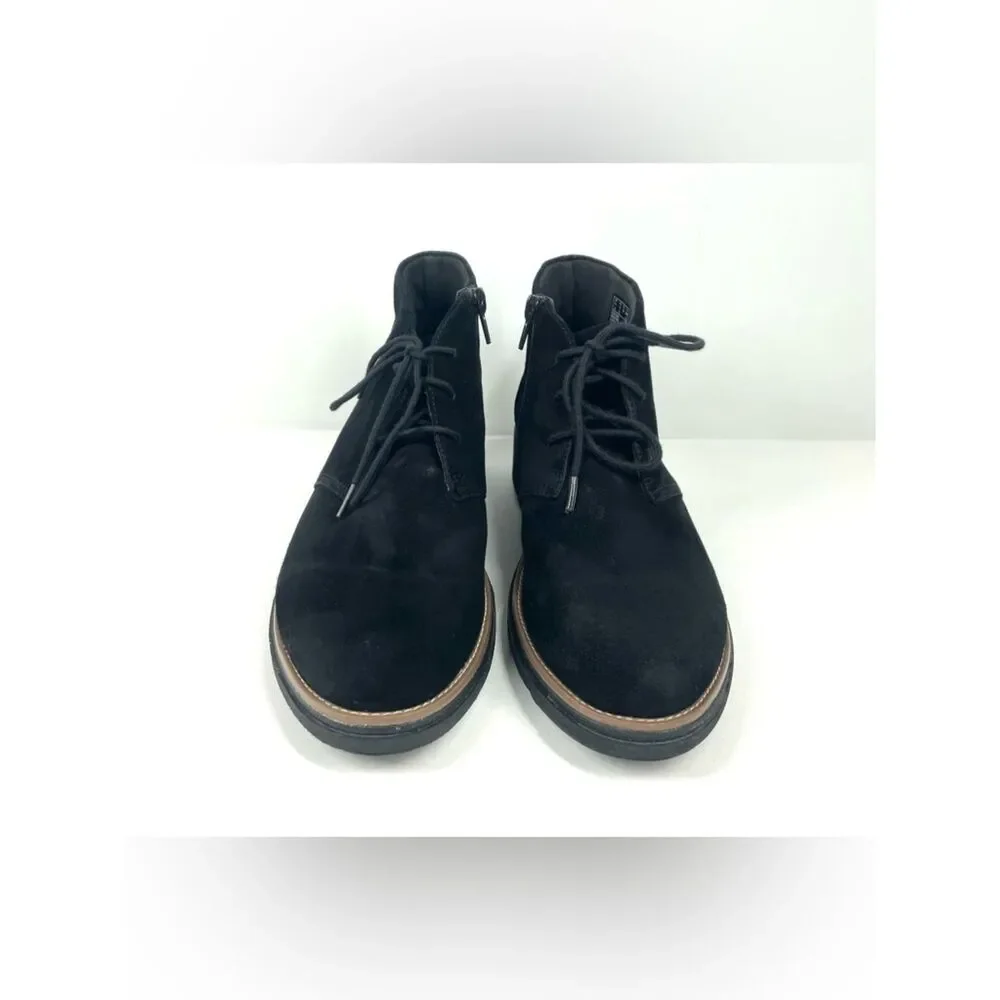 Clarks Sharon Hop Black Suede Booties Lace Zip Wedge Women 8 M